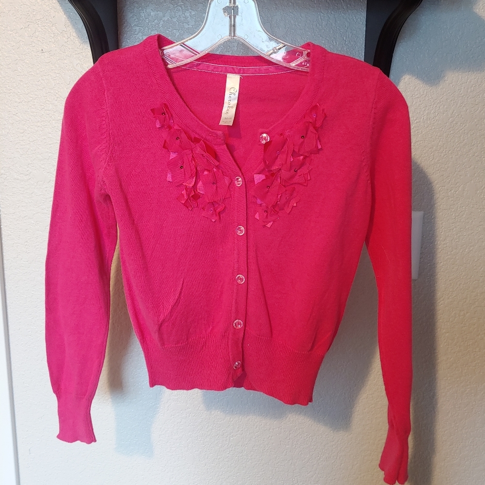 Pink cardigan with flower detail